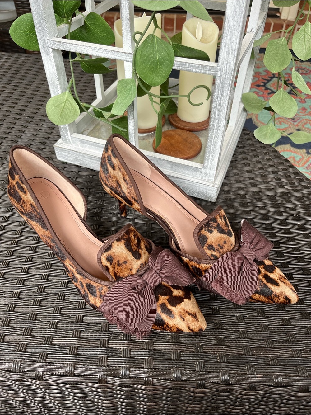 AD & Daughters Leopard Print Pointed Toe Heels with Brown Bow